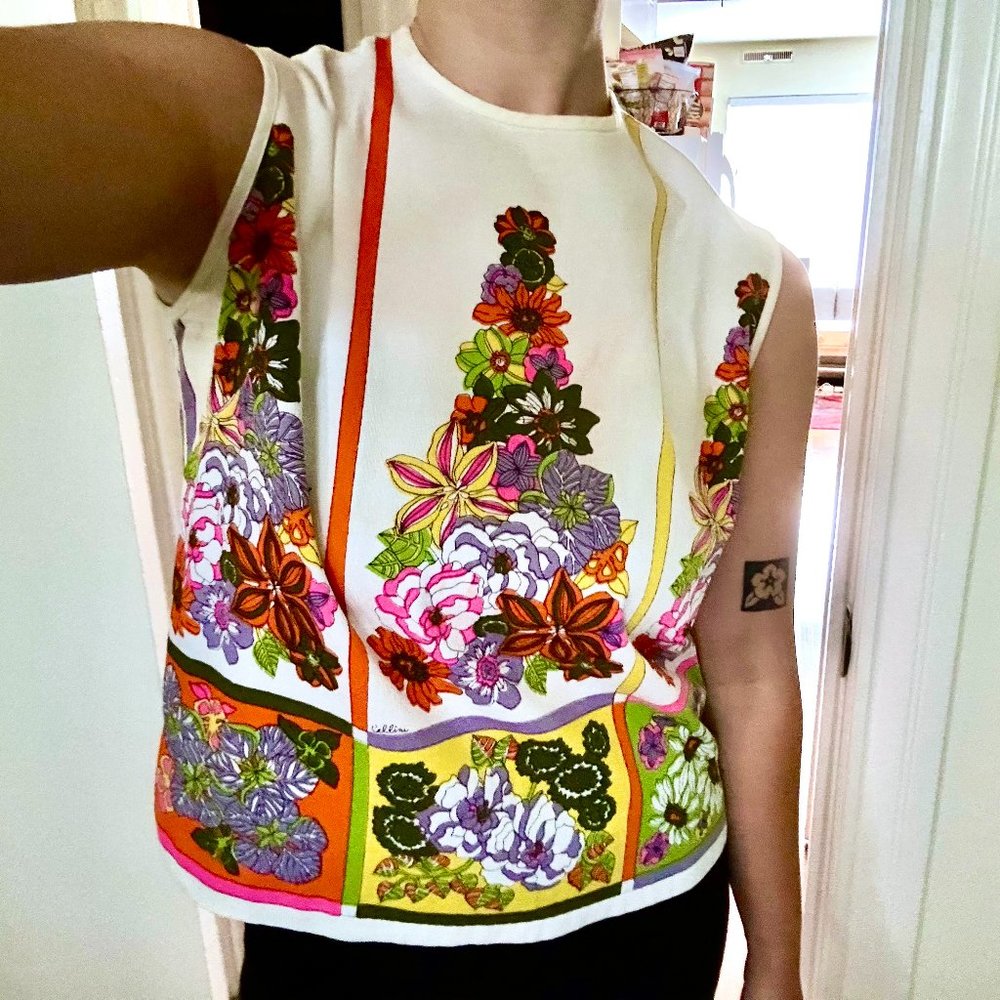 Rare vintage handmade printed textile top